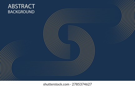 Elegant dark blue abstract background with gold geometric curved lines
