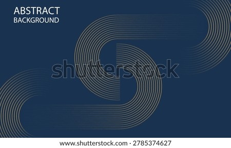 Elegant dark blue abstract background with gold geometric curved lines