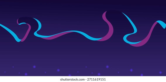 Eleganter dunkelblauer Hintergrund mit abstrakten, gewellten Bändern und Sternen. Perfekt für Silvester-Partybanner und Feierlichkeiten.