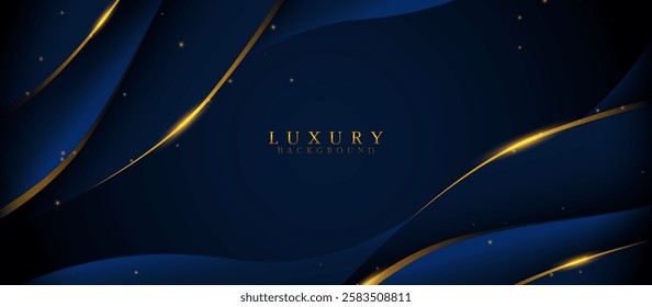 Elegant dark blue background with gold glowing lines and sparkles, creating a sophisticated and premium design