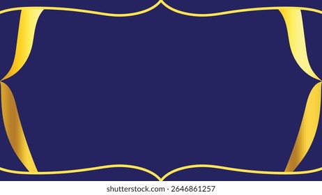 Elegant Dark Blue Background With Golden Ornamental Ribbons and Decorative Frame