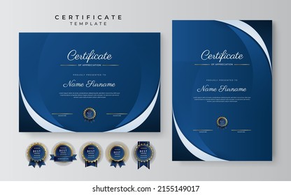 Elegant dark blue and gold premium certificate of achievement template. Vector illustration for multipurpose business, corporate and education needs