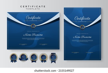 Elegant dark blue and gold premium certificate of achievement template. Vector illustration for multipurpose business, corporate and education needs