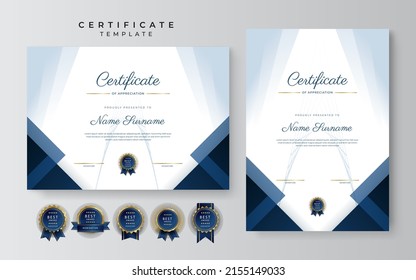 Elegant dark blue and gold premium certificate of achievement template. Vector illustration for multipurpose business, corporate and education needs