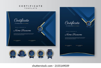 Elegant dark blue and gold premium certificate of achievement template. Vector illustration for multipurpose business, corporate and education needs