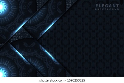 Elegant dark blue navy paper shape background a combination with dot glitter decoration. Luxury premium concept vector design can use element celebration, voucher, gift card, invitation, business card