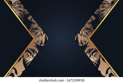 Elegant dark blue navy paper shape background a combination with golden line decoration. Luxury premium concept vector design can use element certificate, voucher, gift card, invitation, business card