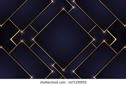 Elegant dark blue navy paper shape background a combination with golden line decoration. Luxury premium concept vector design can use element certificate, voucher, gift card, invitation, business card