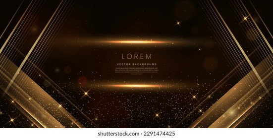 Elegante fondo marrón oscuro con línea diagonal dorada y efecto de iluminación brillante. Diseño de un premio de plantilla de lujo. Ilustración del vector