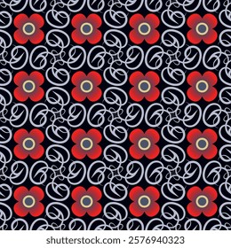 Elegant dark floral lattice seamless pattern. Vector illustration for print, fabric, cover, packaging, interior decor, blog decoration and other your projects.
