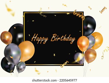 Elegant dark and gold balloon happy birthday celebration card banner template