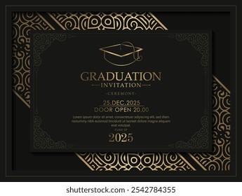 Elegante Plantilla de invitación de graduación de oro oscuro