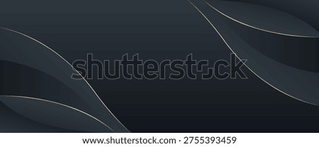 Elegant dark gray luxury banner background with gold lines, use for business templates, sale banners, invitations, awards, events, web, headers and more