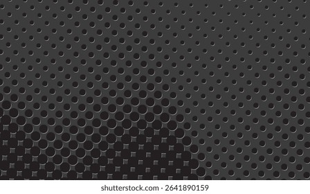 Elegant Dark Gray Perforated Metal Sheet Texture with Gradient Effect and Circular Hole Patterns for Modern Industrial Design and Futuristic Backgrounds
