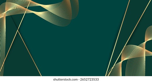 Elegante fondo verde oscuro con líneas doradas diagonales. Combina sofisticación y minimalismo para una impresión visual de alta gama".