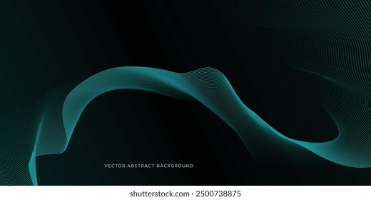 Elegant Dark Green background with glowing twisted wavy lines. Modern futuristic vector illustration.