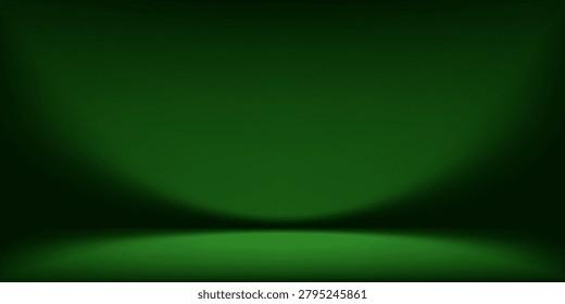 Elegant dark green background gradient creates sophisticated atmosphere on empty platform. Vector bg luxury mockup space with soft illumination and rich color depth