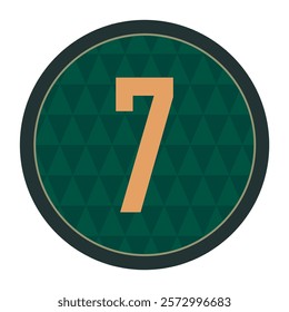 Elegant Dark Green Circle with Number 7 in Bold Gold and Subtle Geometric Texture