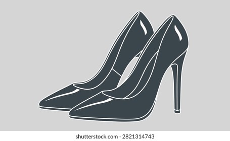 Elegant dark grey high heel stiletto shoes for women displayed on a light gray background as a fashion illustration.