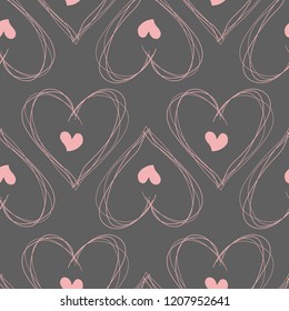 Elegant dark hand drawn heart seamless pattern.