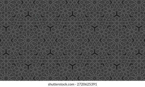 Elegante Padrão Islâmico Escuro Plano de Fundo Apresentando Ornamento Geométrico Moderno, Paleta de Cor Preto Cinza Monocromático, Repetindo Formas de Simetria para Fundo Decorativo de Luxo