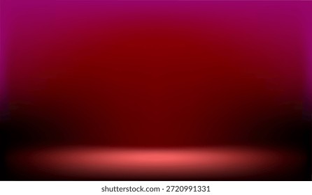 Elegante fondo de estudio degradado rojo oscuro con un foco brillante y enfocado en el suelo. Este espectacular entorno es perfecto para exhibiciones de productos premium, escaparates de lujo y presentaciones promocionales.