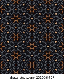 Elegant dark seamless pattern. Art forms are grouped and arranged in a specific order. Vector image for print, textile, packaging, interior design and your other projects.