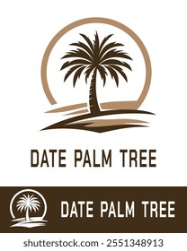 Elegante diseño de logotipo de palmera datilera en monocromo, que simboliza la naturaleza tropical y la calma