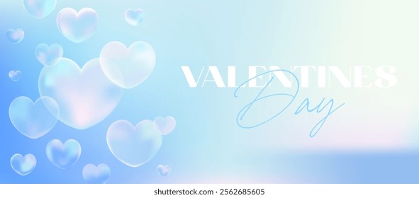 Elegant Valentine’s Day background with blue pastel hearts and soft glow. Perfect for romantic banners, cards, and social media designs. Vector illustration.