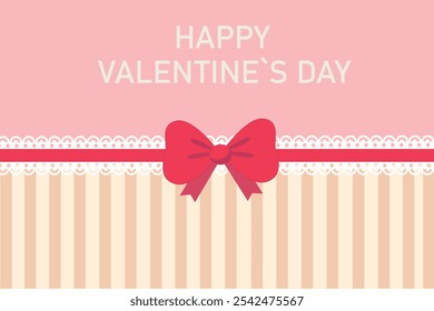 Elegant Valentine’s Day greeting card design with pink background, red bow, and romantic message. Festive banner, sale poster, social media or promo templates.