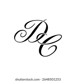 Elegante logotipo do monograma DC em preto Script - Caligrafia de luxo Design inicial em fundo branco
