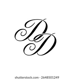 Elegante logotipo de monograma DD en escritura negra – diseño inicial de caligrafía de lujo sobre fondo blanco