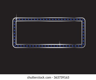 Elegant deco style frame with rounded corners, made from sapphires set in a two-layer gold channel setting, isolated on black background. Vector EPS-10 file, transparency used. 