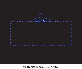 Elegant deco style frame with rounded corners, made from sapphires, isolated on black background. Vector EPS-10 file, transparency used.  
