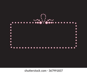 Elegant deco style frame with rounded corners, made from rose quartz jewels, isolated on black background. Vector EPS-10 file, transparency used. 