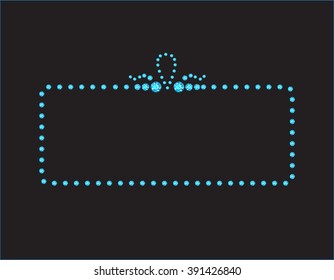 Elegant deco style frame with rounded corners, made from aquamarine jewels, isolated on black background.