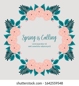 Elegant Decoration of spring calling invitation card, with unique leaf and floral frame. Vector