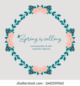 Elegant Decoration of spring calling invitation card, with unique leaf and floral frame. Vector