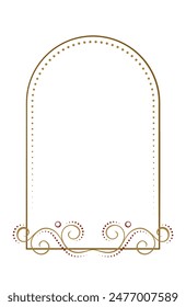 Elegant decorative arch shape vertical rectangle frame with intricate gold and red swirls, ideal for invitations, announcements, or festive designs.