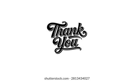 Elegant decorative black text design reading “Thank You” with artistic curves and flourishes on a white background, symbolizing gratitude, appreciation, and expressive communication themes