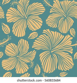 Elegant with decorative blue and beige hibiscus flowers. Vector floral pattern for wedding invitations, greeting cards, scrapbooking, print, gift wrap, manufacturing fabric, textile.