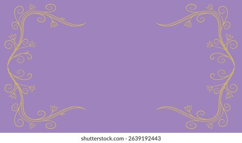 Elegant decorative border with golden floral swirl design on purple background, perfect for invitations, greeting cards, vintage frames, luxury branding, ornate templates, or celebration themes.