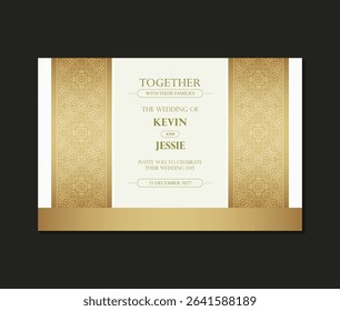 Elegant Decorative Bordered Golden Wedding Invitation Design and Festive Celebration