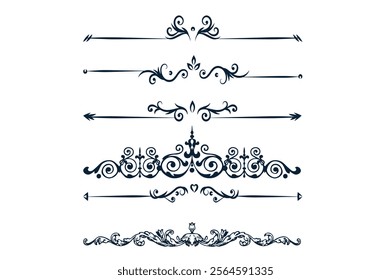 Elegant Decorative Borders and Flourishes, Ornate vintage frames and scroll elements. Set of text delimiters.