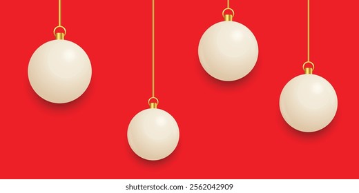 Elegant decorative Christmas hanging white baubles with intricate designs, creating a festive and classy look. Perfect for holiday decor, cards, and seasonal projects.