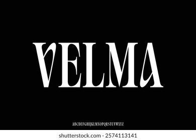 Elegant decorative condensed serif alphabet display font vector illustration