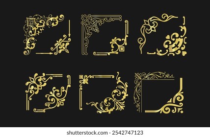 Elegant Decorative Corner Ornaments Set in Gold Vector EPS for Vintage Frames and Classic Border Design Elements