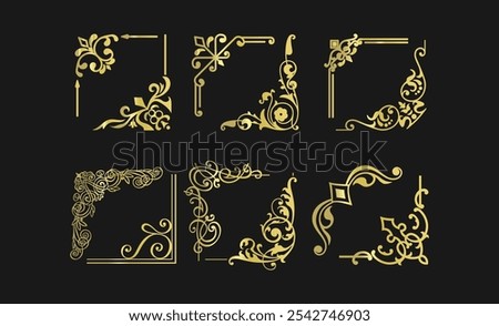 Elegant Decorative Corner Ornaments Set in Gold Vector EPS for Vintage Frames and Classic Border Design Elements