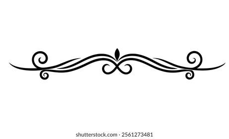 Elegant Decorative Divider Line with Symmetric Ornamental Border, Featuring Floral Motif and Abstract Flourish Filigree Elements