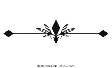 Elegant Decorative Divider Line with Symmetric Ornamental Border, Featuring Floral Motif and Abstract Flourish Filigree Elements